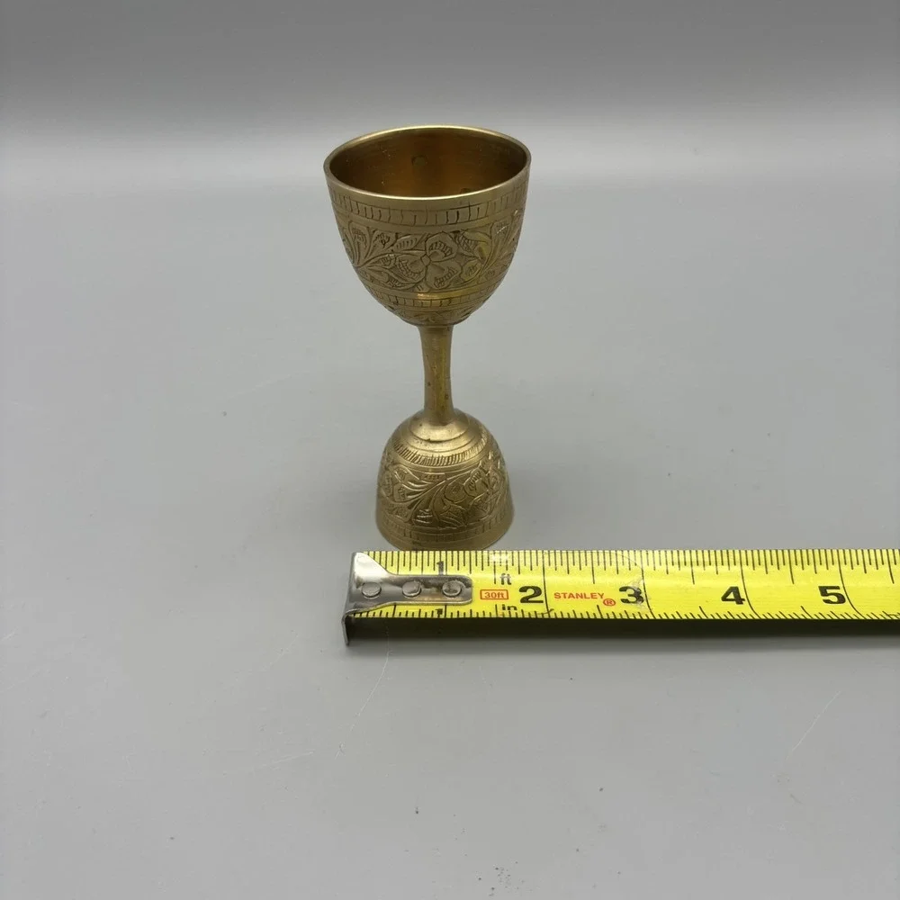 Antique Indian Early 19th Century Brass Double Measuring Cup W/ Intricate Design